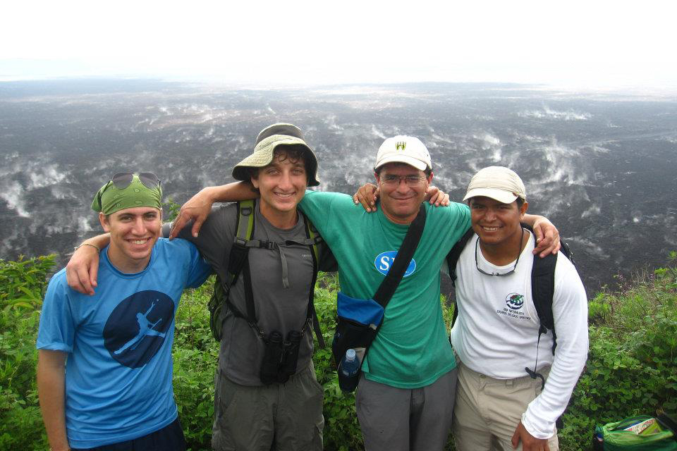 Harrison Goldspiel and friends in front of volcano